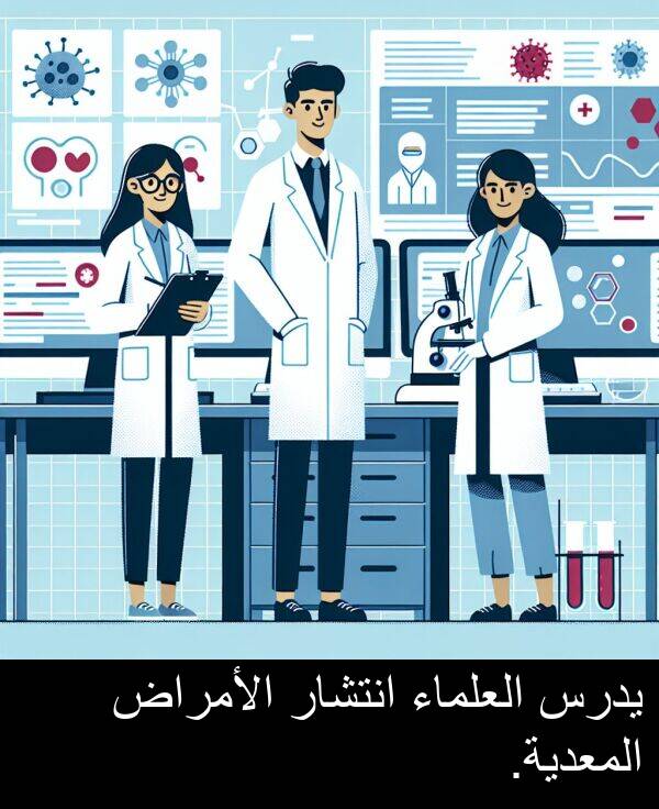 يدرس: يدرس العلماء انتشار الأمراض المعدية.