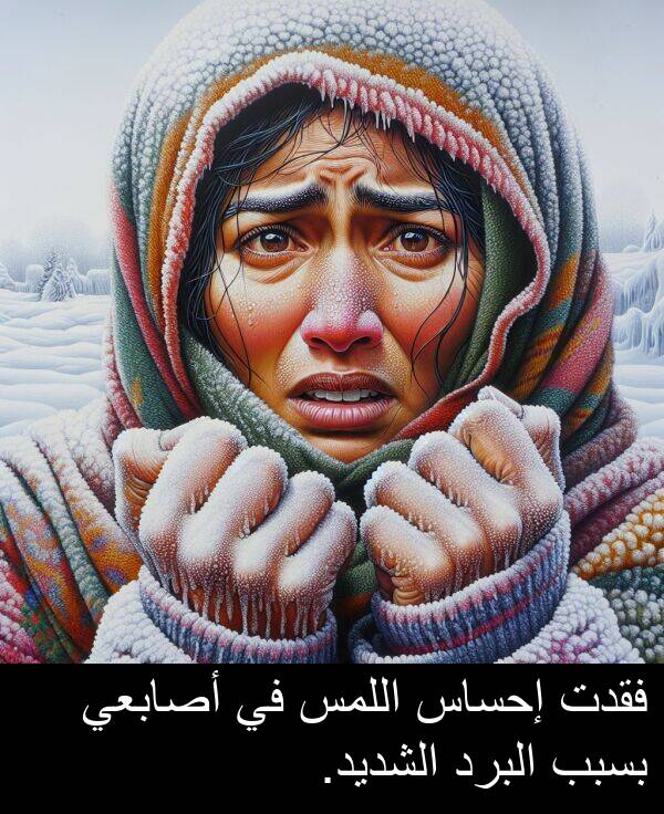 إحساس: فقدت إحساس اللمس في أصابعي بسبب البرد الشديد.