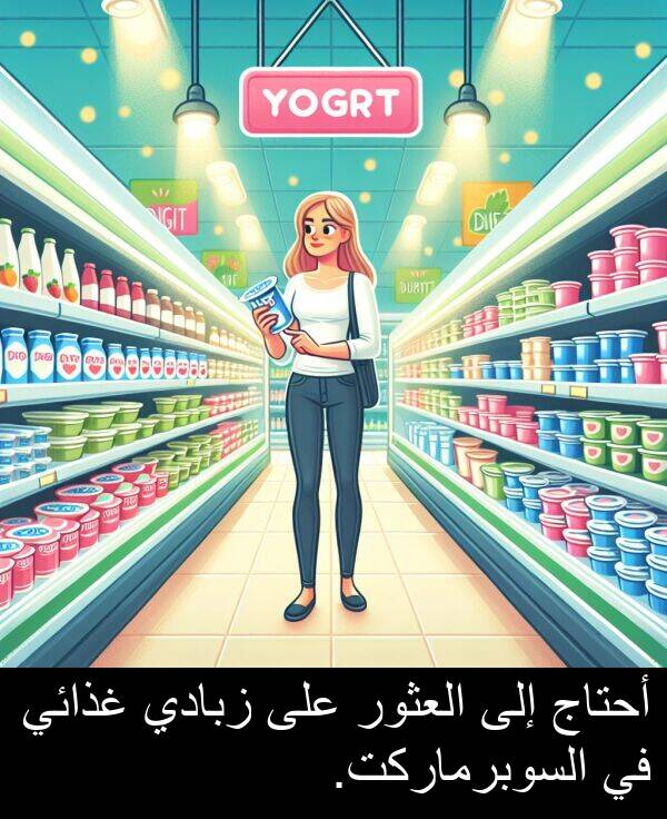 غذائي: أحتاج إلى العثور على زبادي غذائي في السوبرماركت.
