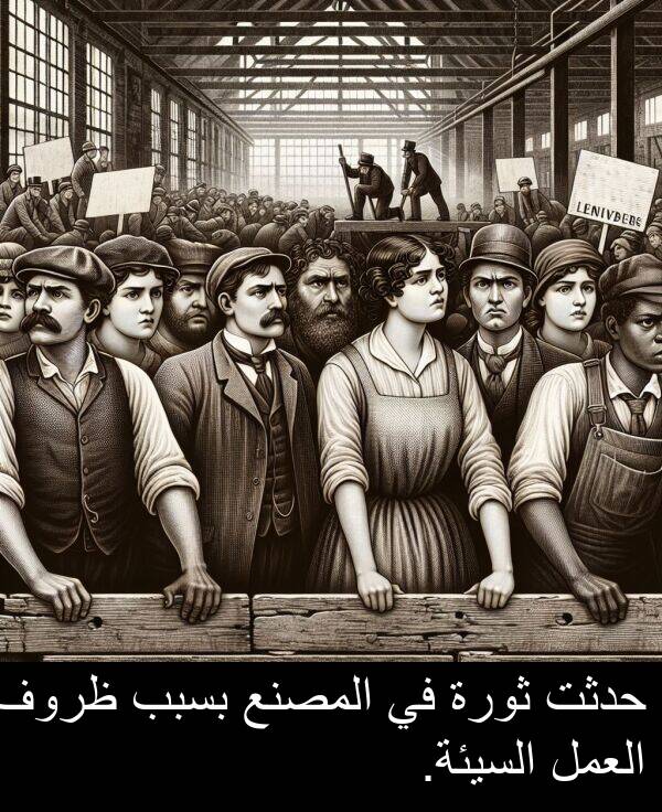 ظروف: حدثت ثورة في المصنع بسبب ظروف العمل السيئة.