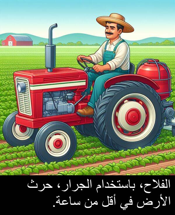باستخدام: الفلاح، باستخدام الجرار، حرث الأرض في أقل من ساعة.