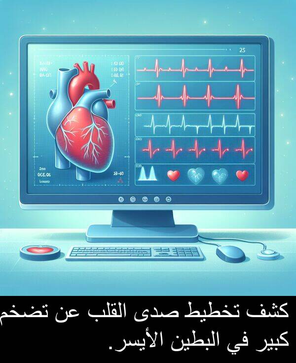 كبير: كشف تخطيط صدى القلب عن تضخم كبير في البطين الأيسر.