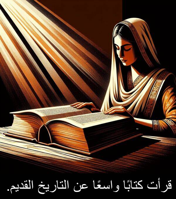 كتابًا: قرأت كتابًا واسعًا عن التاريخ القديم.