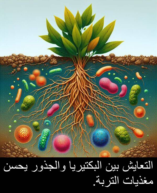يحسن: التعايش بين البكتيريا والجذور يحسن مغذيات التربة.