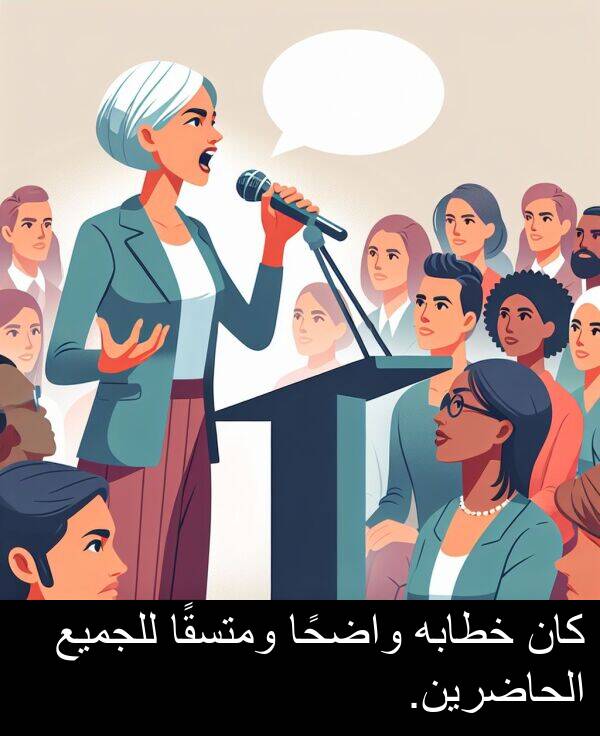 واضحًا: كان خطابه واضحًا ومتسقًا للجميع الحاضرين.
