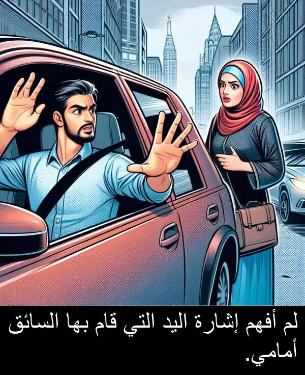 إشارة: لم أفهم إشارة اليد التي قام بها السائق أمامي.