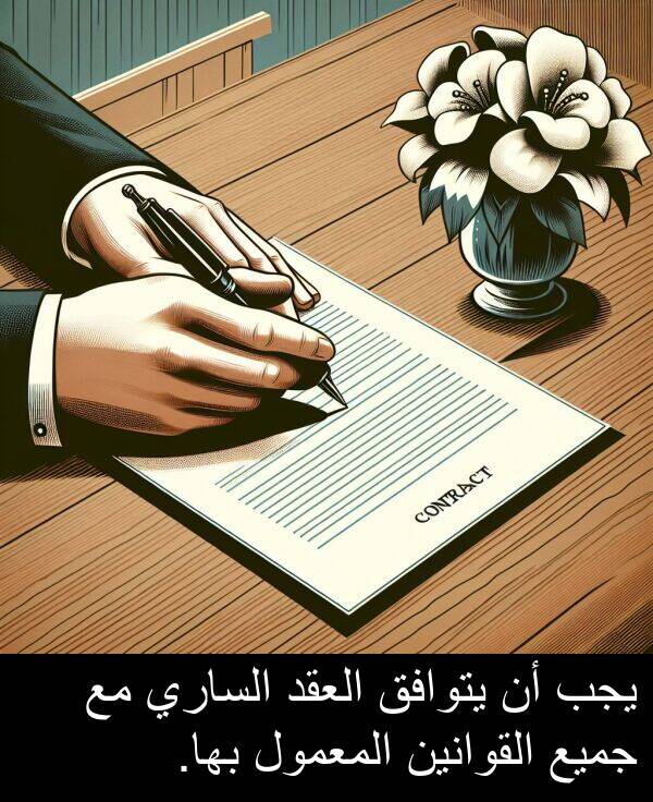 يتوافق: يجب أن يتوافق العقد الساري مع جميع القوانين المعمول بها.