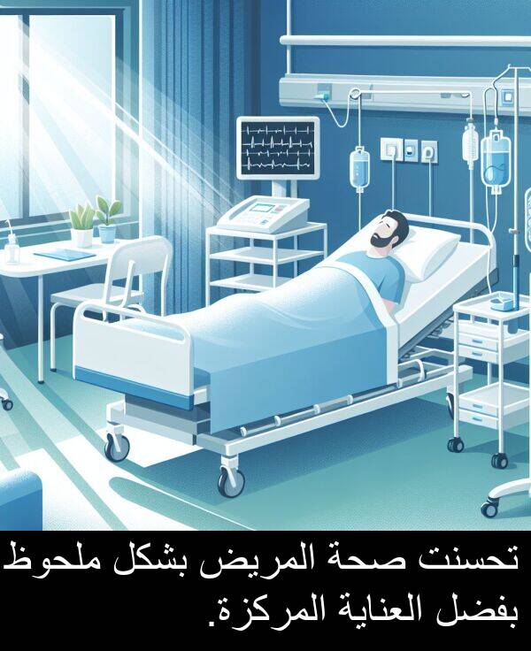 تحسنت: تحسنت صحة المريض بشكل ملحوظ بفضل العناية المركزة.