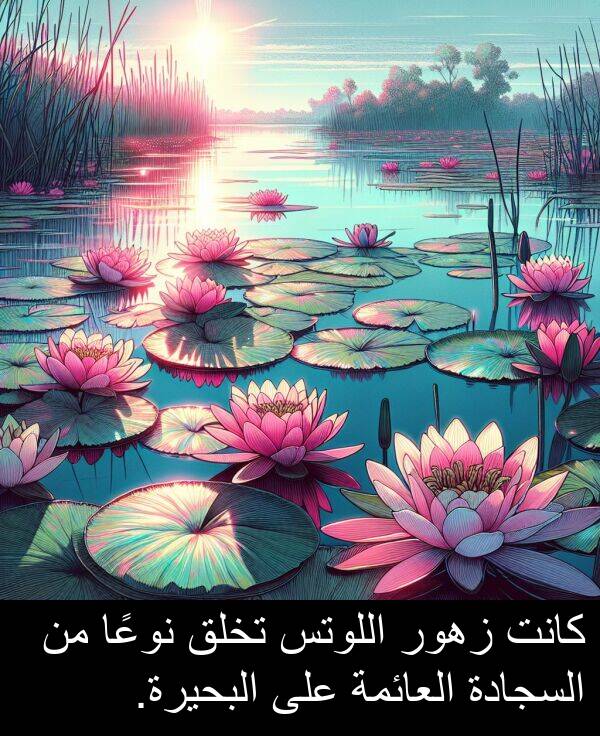زهور: كانت زهور اللوتس تخلق نوعًا من السجادة العائمة على البحيرة.