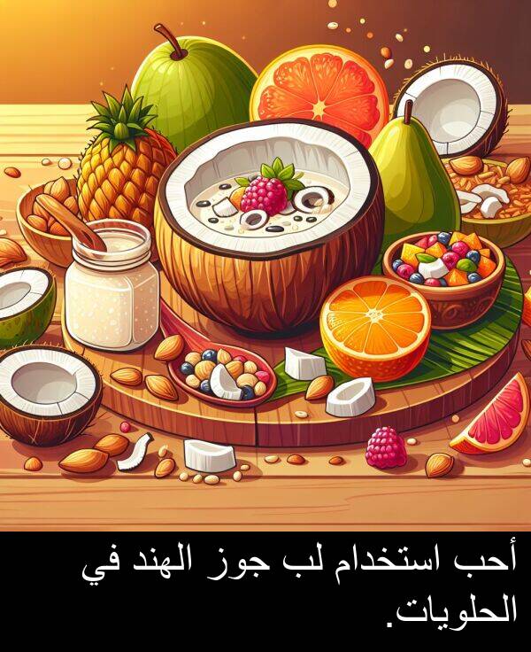 أحب: أحب استخدام لب جوز الهند في الحلويات.