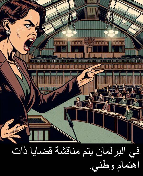 ذات: في البرلمان يتم مناقشة قضايا ذات اهتمام وطني.