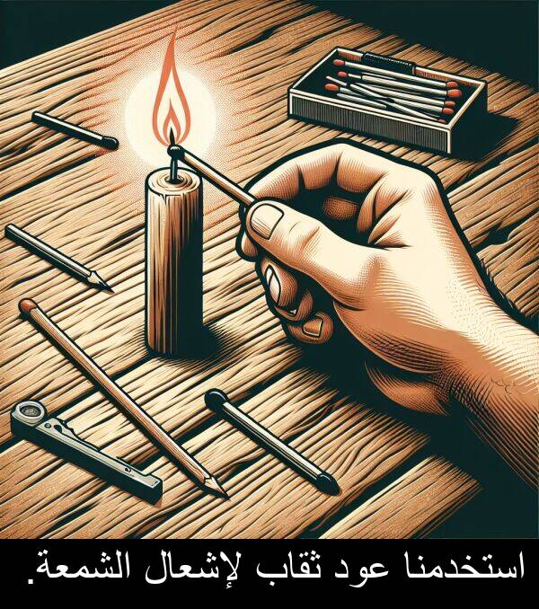 لإشعال: استخدمنا عود ثقاب لإشعال الشمعة.