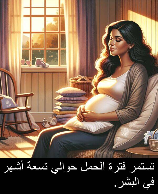 البشر: تستمر فترة الحمل حوالي تسعة أشهر في البشر.