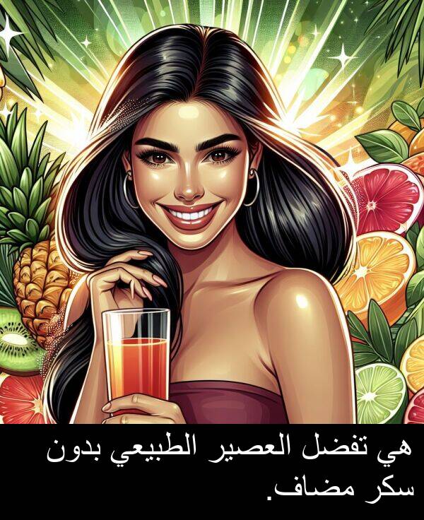 سكر: هي تفضل العصير الطبيعي بدون سكر مضاف.