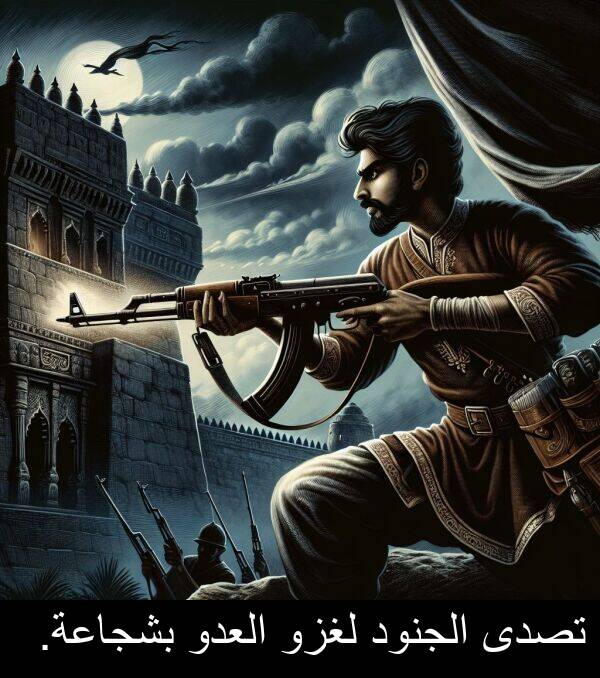 لغزو: تصدى الجنود لغزو العدو بشجاعة.
