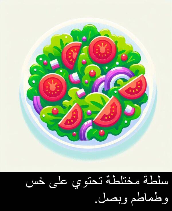 سلطة: سلطة مختلطة تحتوي على خس وطماطم وبصل.
