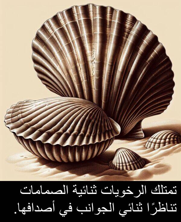 أصدافها: تمتلك الرخويات ثنائية الصمامات تناظرًا ثنائي الجوانب في أصدافها.