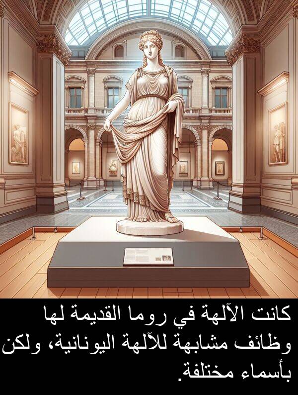 بأسماء: كانت الآلهة في روما القديمة لها وظائف مشابهة للآلهة اليونانية، ولكن بأسماء مختلفة.