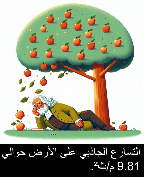 التسارع: التسارع الجاذبي على الأرض حوالي 9.81 م/ث².