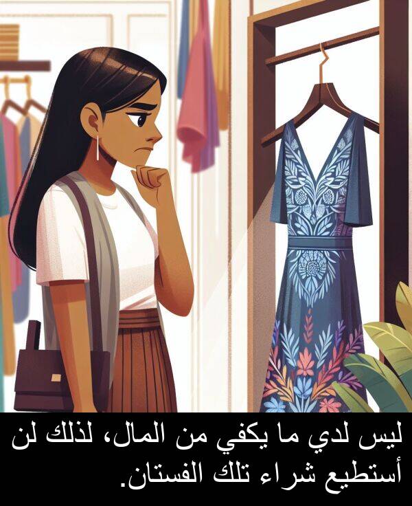 أستطيع: ليس لدي ما يكفي من المال، لذلك لن أستطيع شراء تلك الفستان.