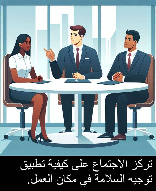 كيفية: تركز الاجتماع على كيفية تطبيق توجيه السلامة في مكان العمل.