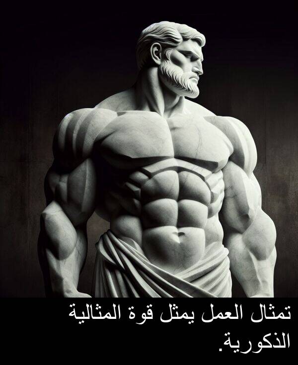يمثل: تمثال العمل يمثل قوة المثالية الذكورية.