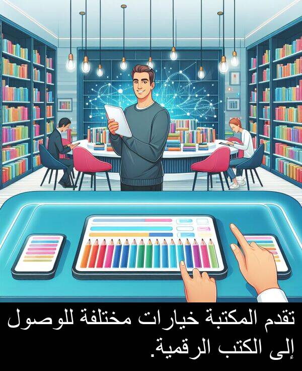 خيارات: تقدم المكتبة خيارات مختلفة للوصول إلى الكتب الرقمية.