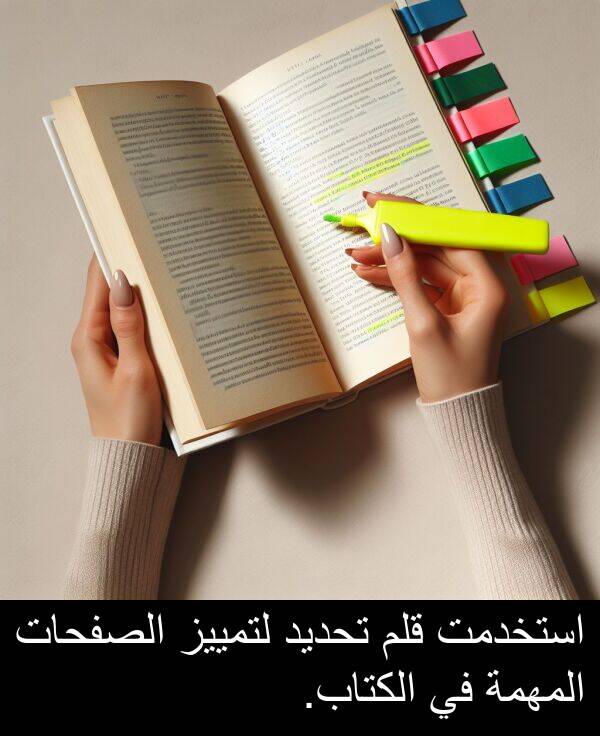لتمييز: استخدمت قلم تحديد لتمييز الصفحات المهمة في الكتاب.