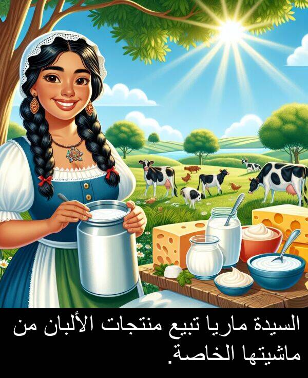 تبيع: السيدة ماريا تبيع منتجات الألبان من ماشيتها الخاصة.