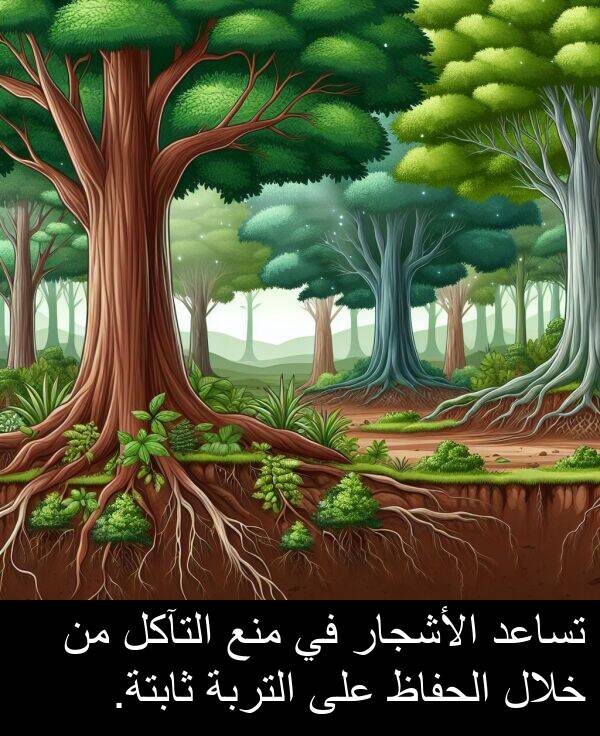 التربة: تساعد الأشجار في منع التآكل من خلال الحفاظ على التربة ثابتة.
