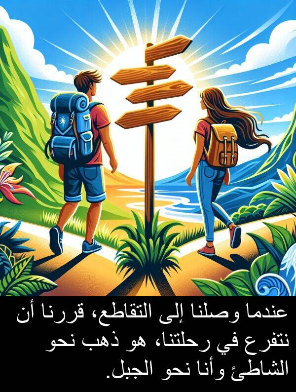 ذهب: عندما وصلنا إلى التقاطع، قررنا أن نتفرع في رحلتنا، هو ذهب نحو الشاطئ وأنا نحو الجبل.