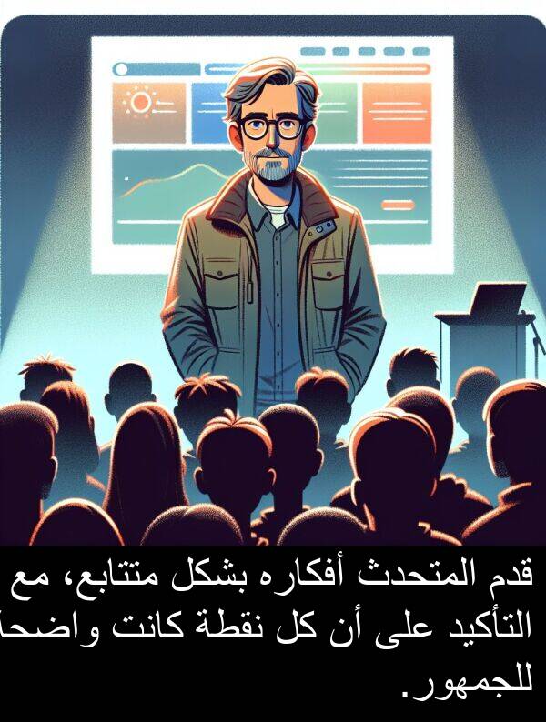 واضحة: قدم المتحدث أفكاره بشكل متتابع، مع التأكيد على أن كل نقطة كانت واضحة للجمهور.