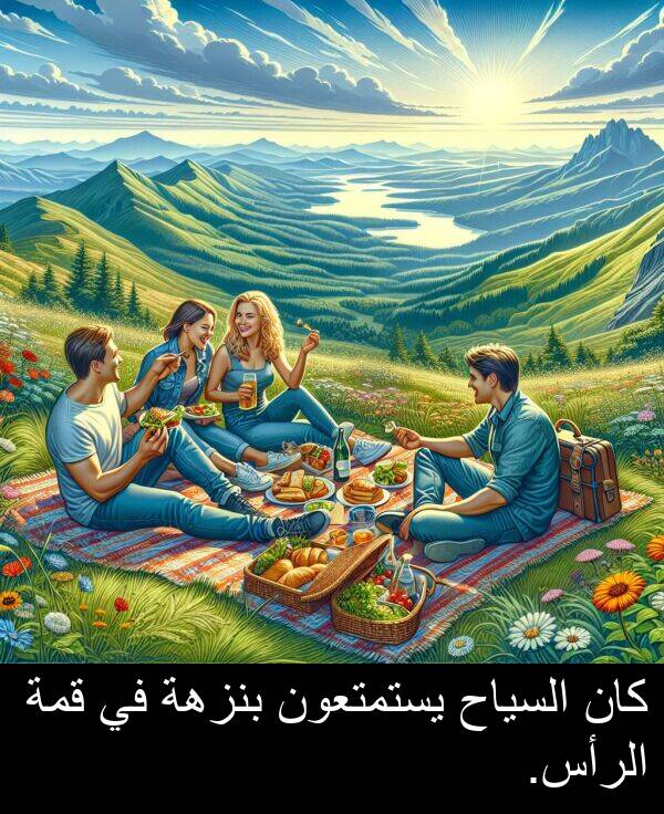 قمة: كان السياح يستمتعون بنزهة في قمة الرأس.