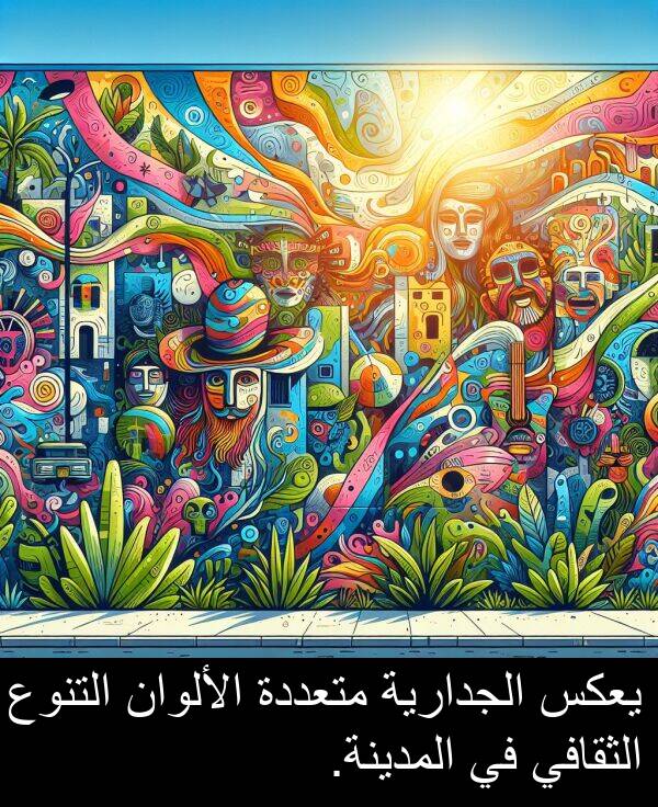 يعكس: يعكس الجدارية متعددة الألوان التنوع الثقافي في المدينة.