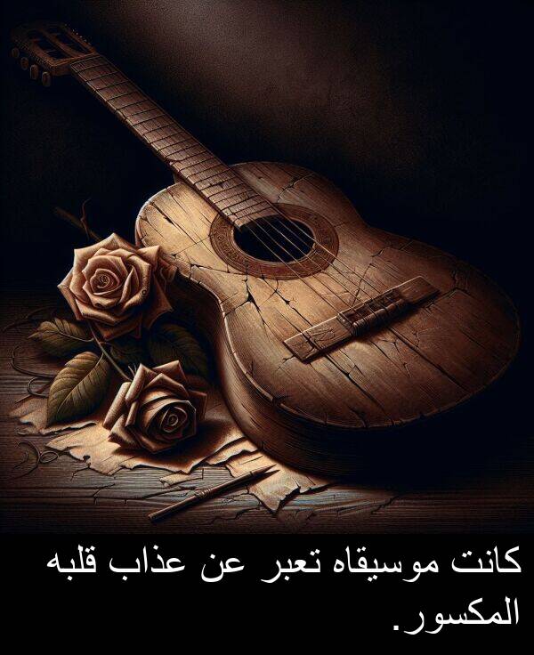 عذاب: كانت موسيقاه تعبر عن عذاب قلبه المكسور.