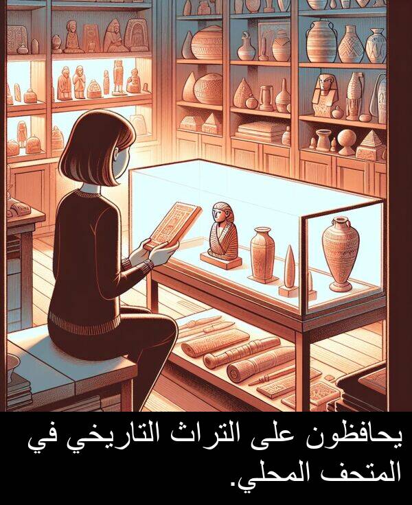 يحافظون: يحافظون على التراث التاريخي في المتحف المحلي.