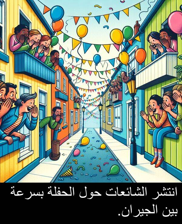 الشائعات: انتشر الشائعات حول الحفلة بسرعة بين الجيران.