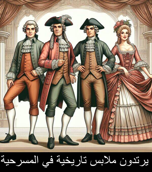 يرتدون: يرتدون ملابس تاريخية في المسرحية.