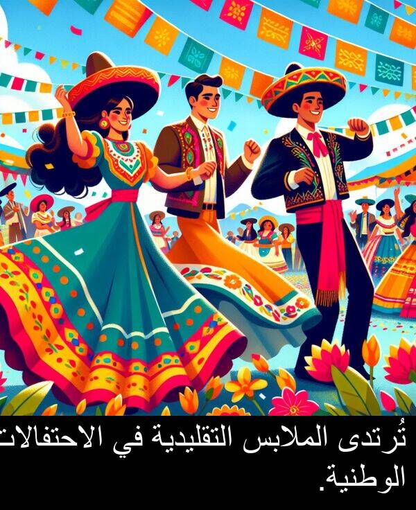 تُرتدى: تُرتدى الملابس التقليدية في الاحتفالات الوطنية.