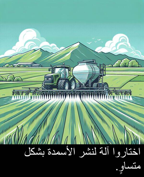 آلة: اختاروا آلة لنشر الأسمدة بشكل متساوٍ.