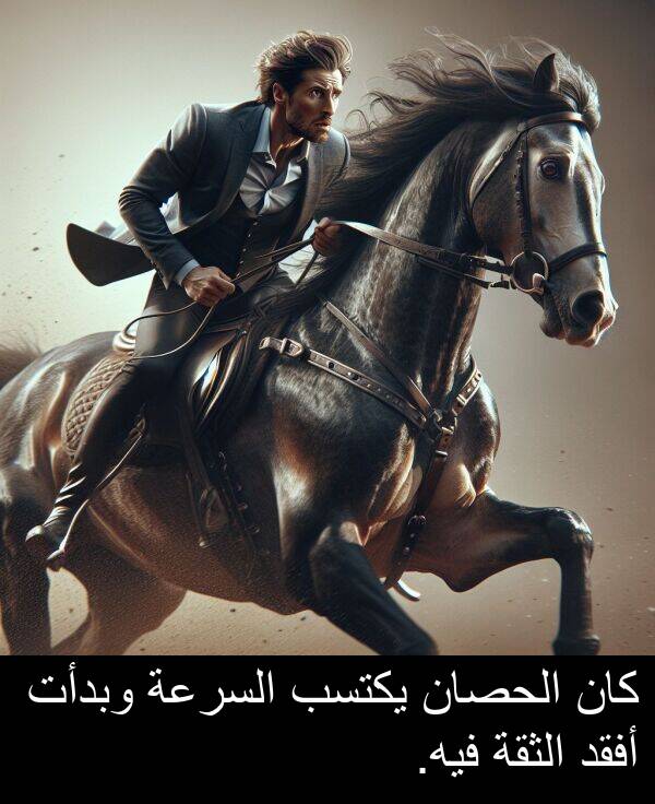 يكتسب: كان الحصان يكتسب السرعة وبدأت أفقد الثقة فيه.