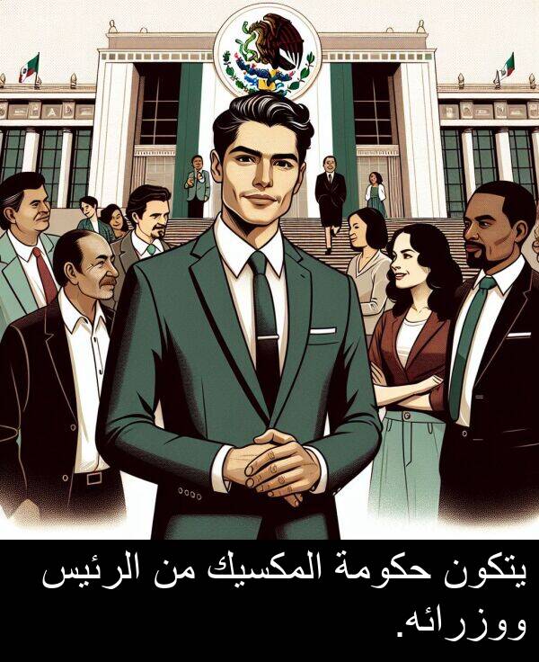 يتكون: يتكون حكومة المكسيك من الرئيس ووزرائه.