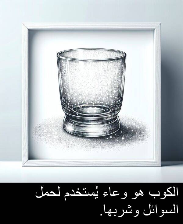 يُستخدم: الكوب هو وعاء يُستخدم لحمل السوائل وشربها.