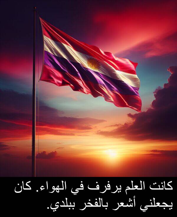 يجعلني: كانت العلم يرفرف في الهواء. كان يجعلني أشعر بالفخر ببلدي.