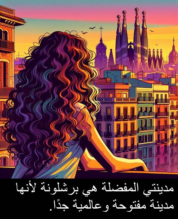 لأنها: مدينتي المفضلة هي برشلونة لأنها مدينة مفتوحة وعالمية جدًا.