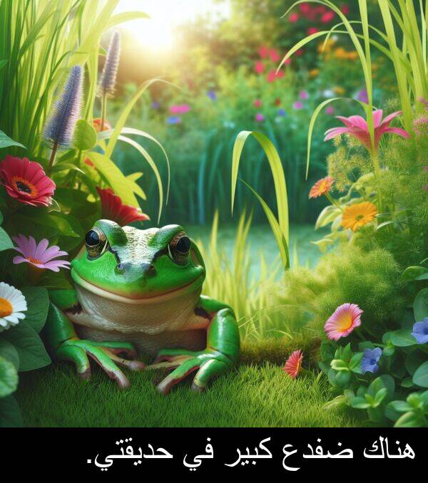 كبير: هناك ضفدع كبير في حديقتي.