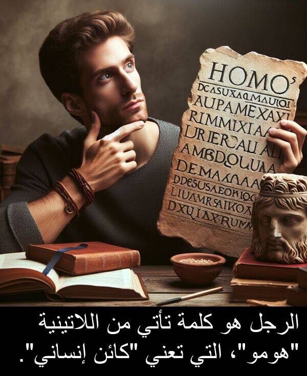 إنساني: الرجل هو كلمة تأتي من اللاتينية "هومو"، التي تعني "كائن إنساني".