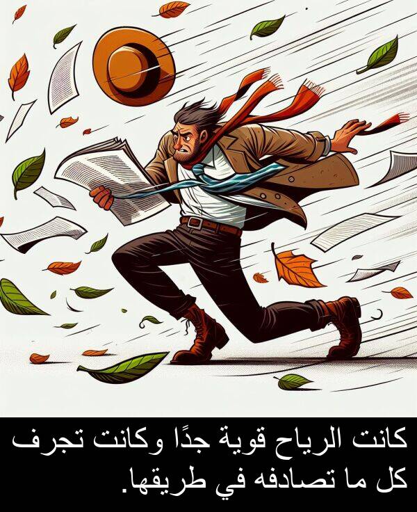 طريقها: كانت الرياح قوية جدًا وكانت تجرف كل ما تصادفه في طريقها.