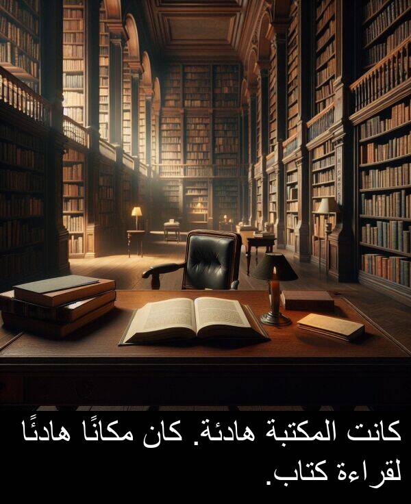 هادئًا: كانت المكتبة هادئة. كان مكانًا هادئًا لقراءة كتاب.