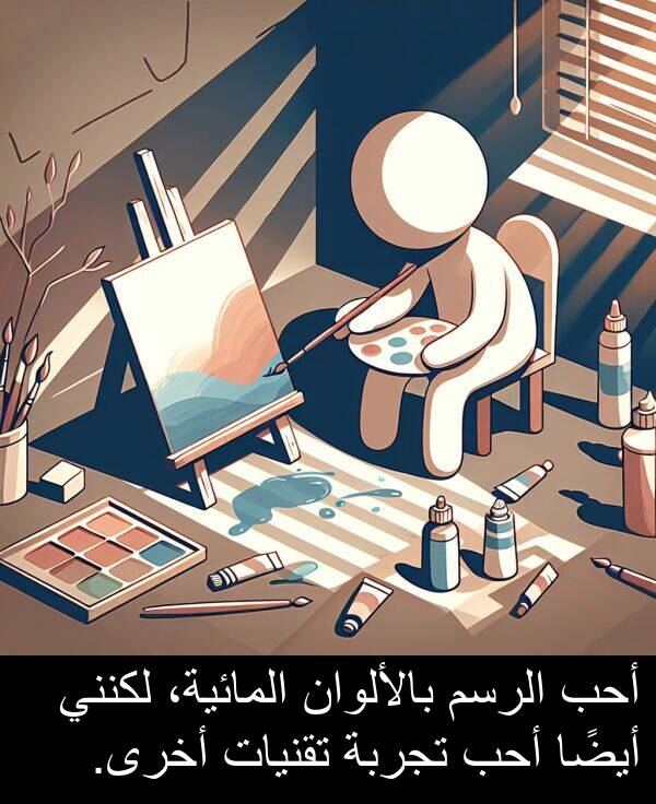 بالألوان: أحب الرسم بالألوان المائية، لكنني أيضًا أحب تجربة تقنيات أخرى.